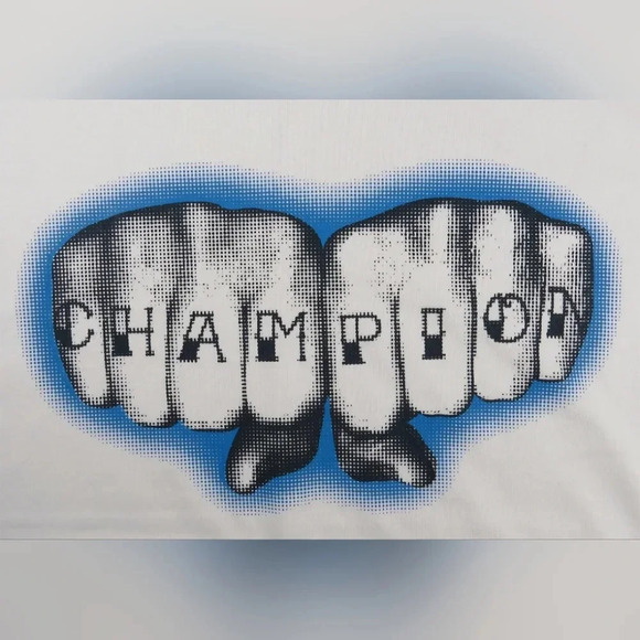 Champion  [M] Men's White and Blue T-shirt - Picture 2 of 2